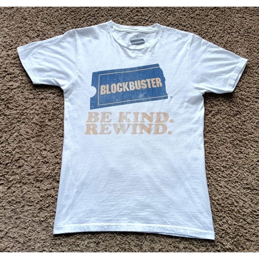 Blockbuster T-Shirt Men's Size Small Graphic Print White Shirt